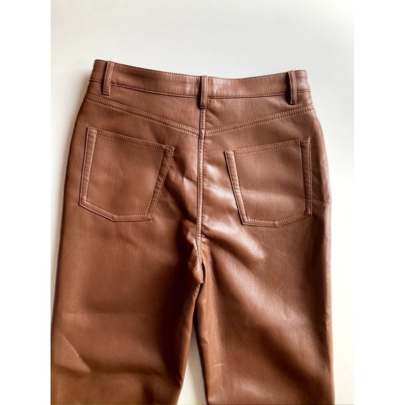 NWOT Aritzia WILFRED Melina Cognac Brown Vegan Leather Trousers Pants, Size 6 - Picture 9 of 14